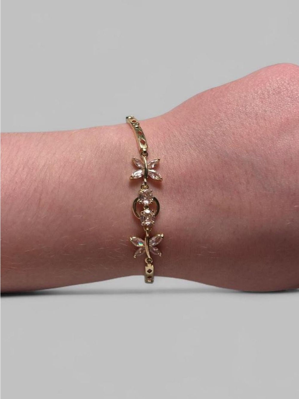18K Gold-Plated CZ Butterfly Bracelet Tarnish Resistant